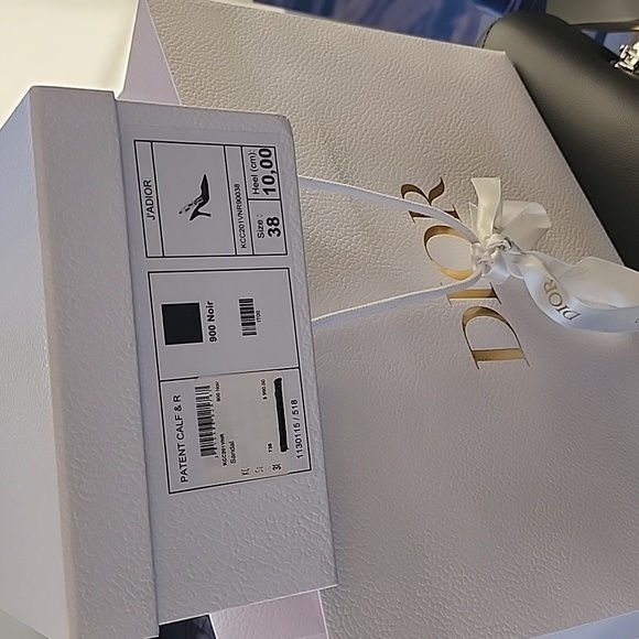 Dior Black Patent Slingback Pumps with White J'Adior Straps - Picture 5 of 5